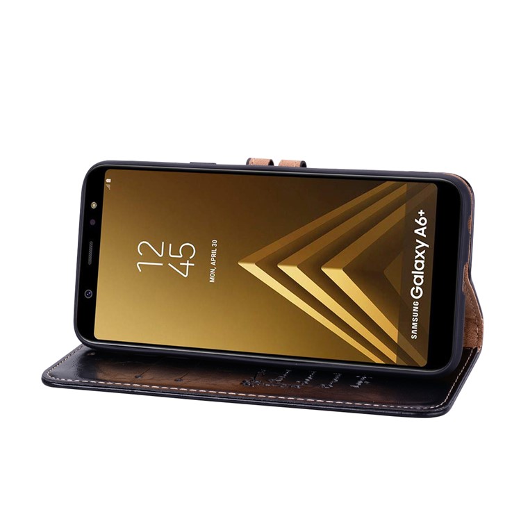 HAT PRINCE Oil Wax PU Leather Wallet Phone Case for Samsung Galaxy A6+ (2018) / A9 Star Lite - Black-4