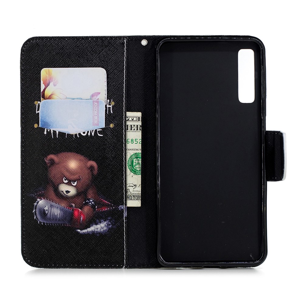 Cáscara Del Teléfono Celular De La Protección Del Cuero De La PU De La Impresión Del Patrón Para La Galaxia A7 De Samsung (2018) A750 - Oso Y Advertencias-3