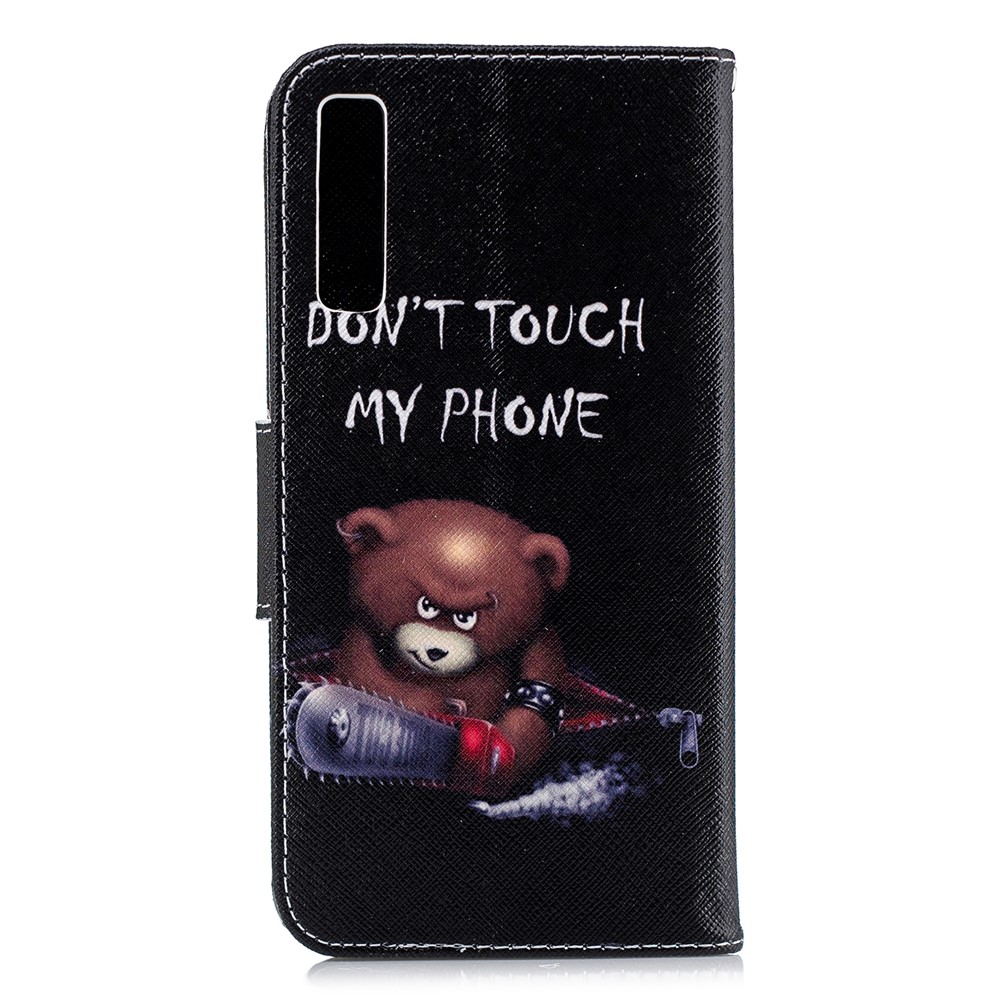 Cáscara Del Teléfono Celular De La Protección Del Cuero De La PU De La Impresión Del Patrón Para La Galaxia A7 De Samsung (2018) A750 - Oso Y Advertencias-4