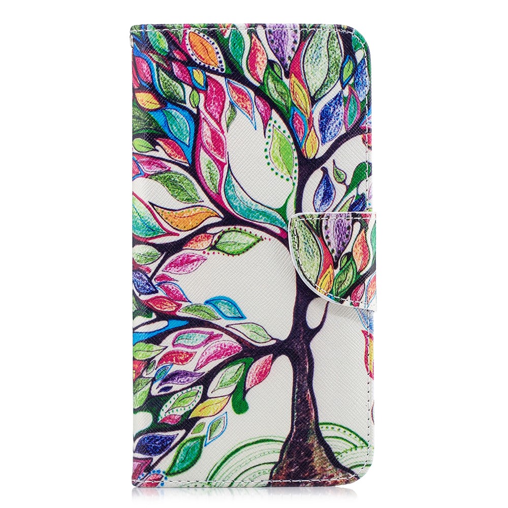 Padrão De Impressão PU Couro Proteção Celular Caixa Para Samsung Galaxy A7 (2018) A750 - Árvore Colorida-2
