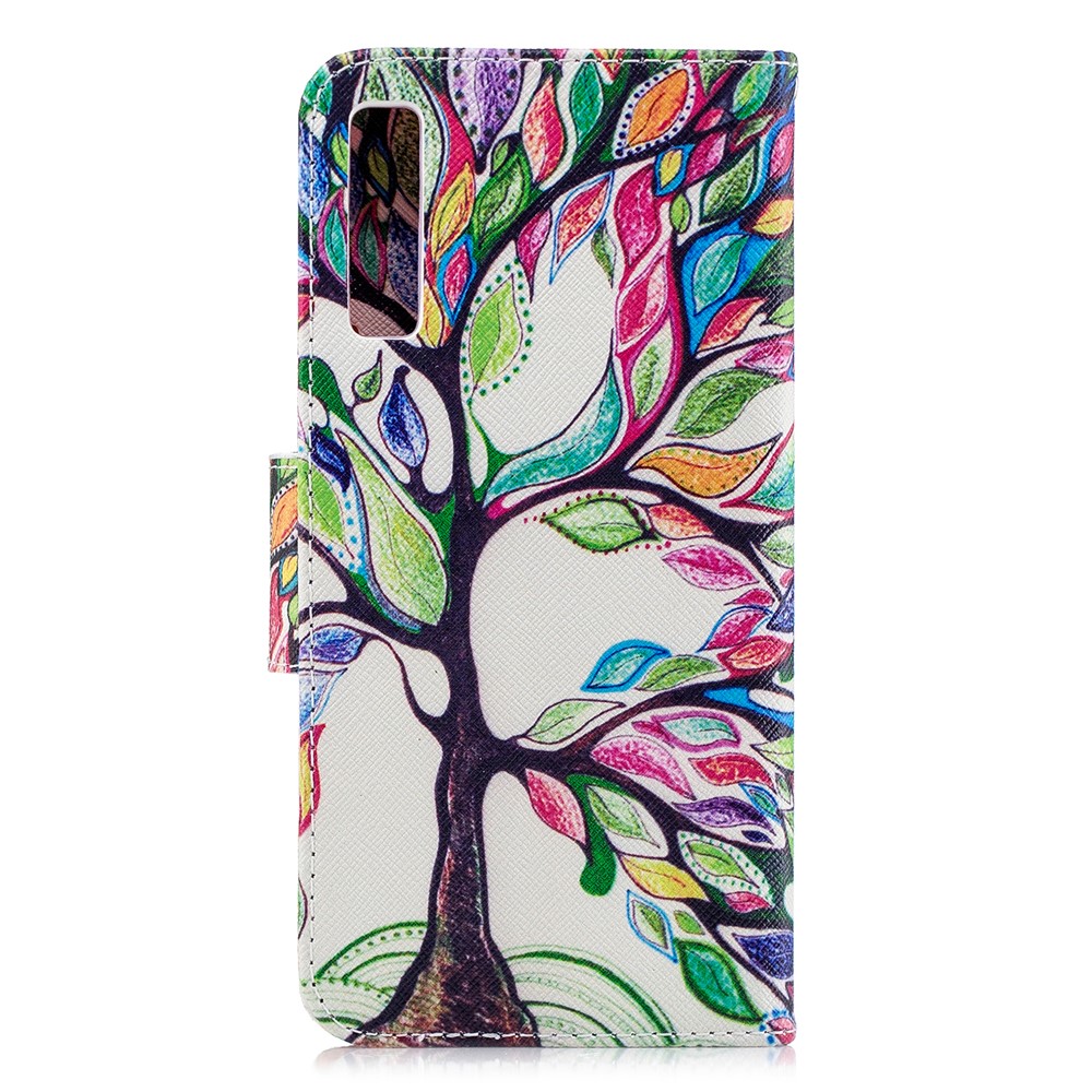 Padrão De Impressão PU Couro Proteção Celular Caixa Para Samsung Galaxy A7 (2018) A750 - Árvore Colorida-3