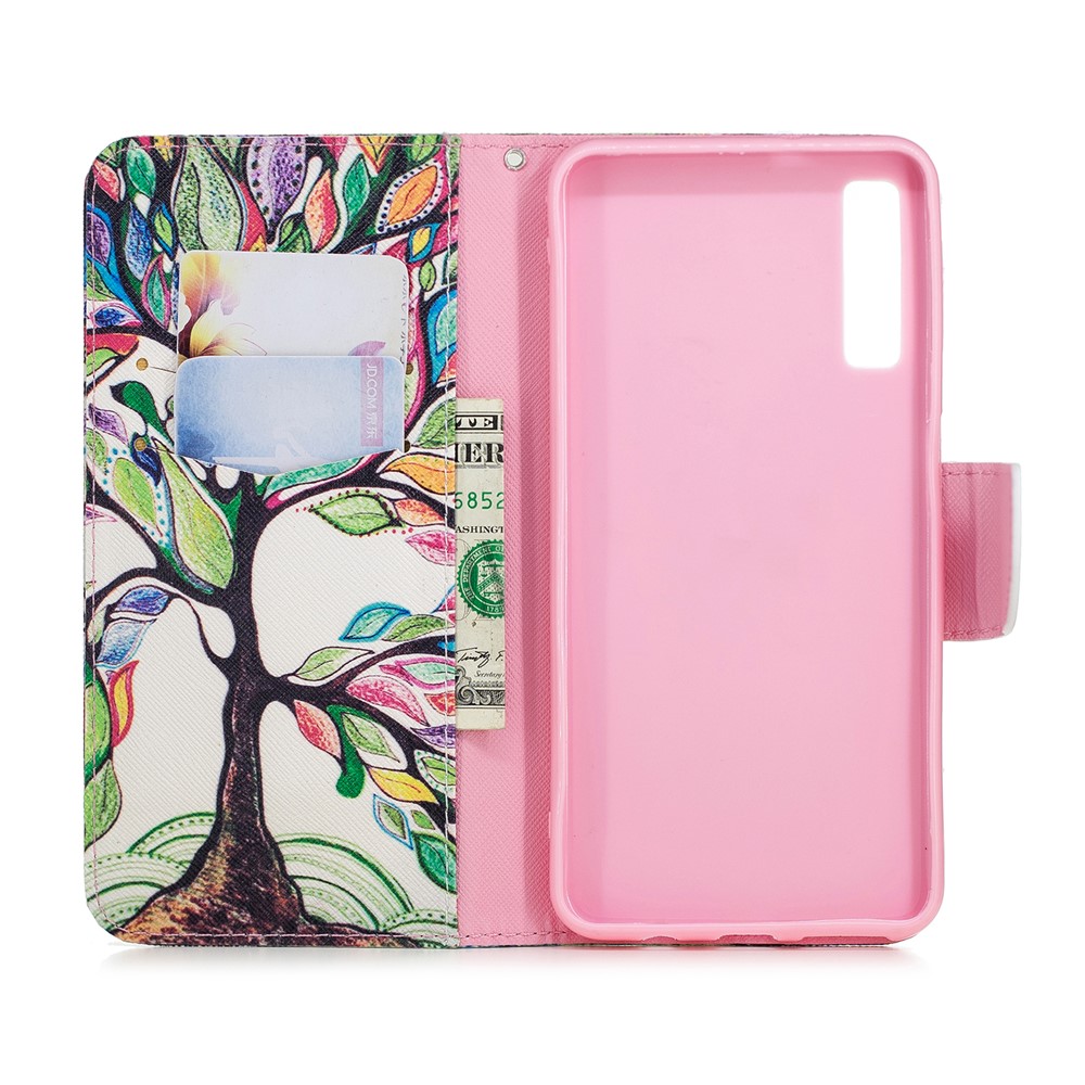 Padrão De Impressão PU Couro Proteção Celular Caixa Para Samsung Galaxy A7 (2018) A750 - Árvore Colorida-4