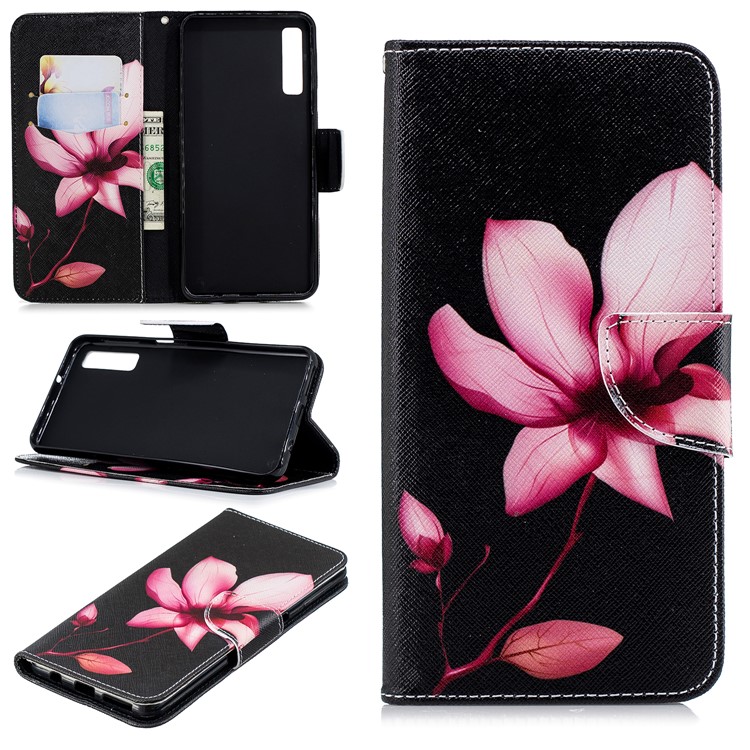 

Patterned PU Leather Protection Case with Stand for Samsung Galaxy A7 (2018) A750 - Pink Flower, Galaxy A7 (2018)