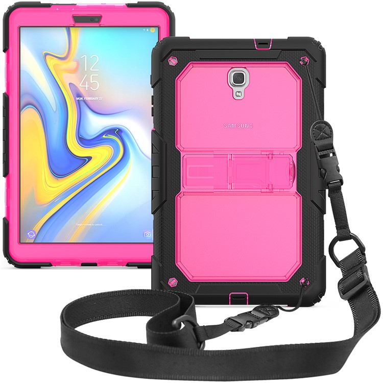 

Clear Back PC + TPU 3-layer Shockproof Tablet Casing [Kickstand Shoulder Strap] for Samsung Galaxy Tab A 10.5 (2018) T590 T595 - Rose, Galaxy Tab A 10.5 (2018) T590 T595