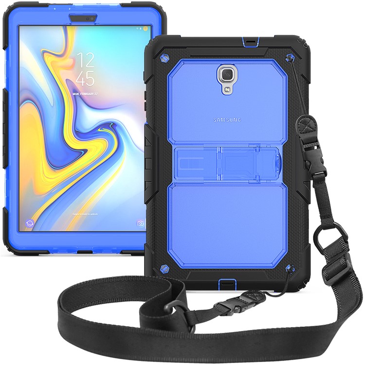 

Clear Back PC + TPU 3-layer Shockproof Protection Shell [Kickstand Shoulder Strap] for Samsung Galaxy Tab A 10.5 (2018) T590 T595 - Blue, Galaxy Tab A 10.5 (2018) T590 T595