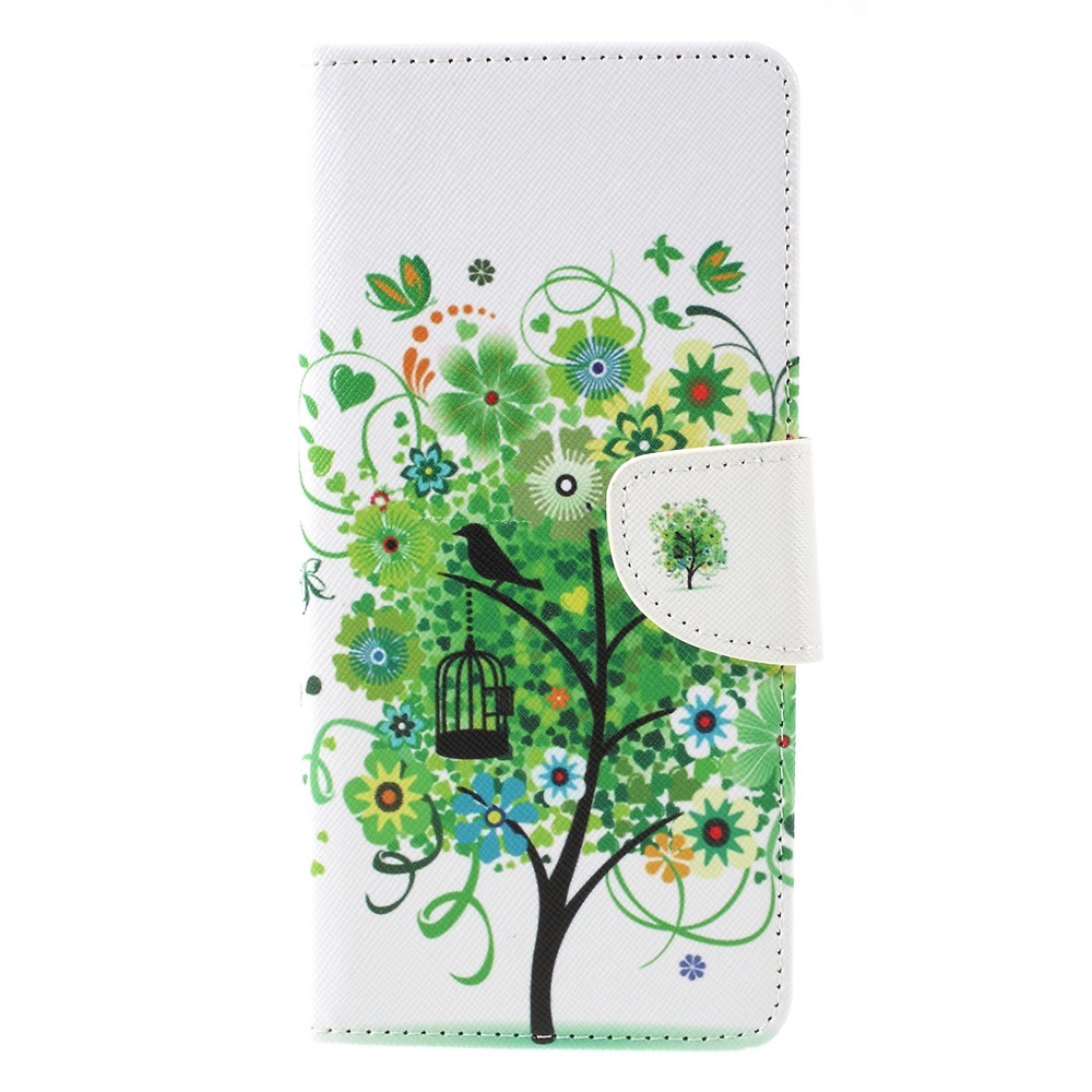 Shell De Couro De Carteira Cruz Textura Padronizada Para Samsung Galaxy A9 (2018) / A9 Estrelas Pro / A9s - Árvore Verde-2