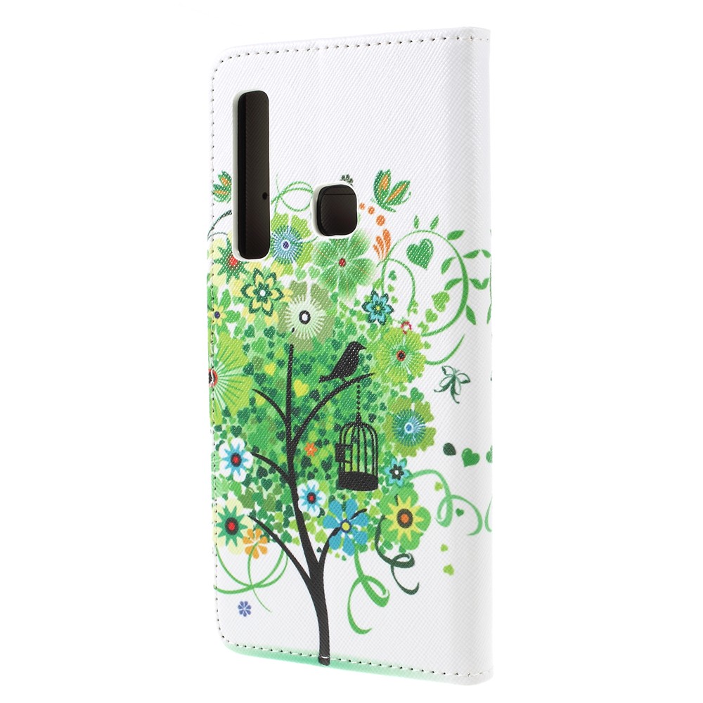 Shell De Couro De Carteira Cruz Textura Padronizada Para Samsung Galaxy A9 (2018) / A9 Estrelas Pro / A9s - Árvore Verde-3