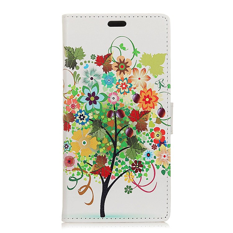 Pattern Printing PU Leather Card Holder Cellphone Cover Shell for Samsung Galaxy A6s - Flower Tree-2