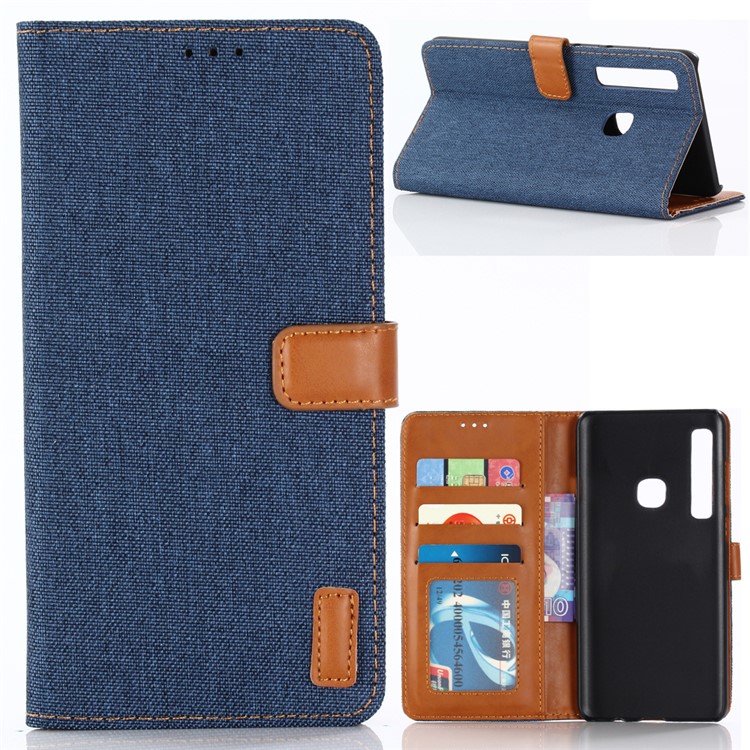 

Oxford Cloth Wallet Stand PU Leather Cover for Samsung Galaxy A9 (2018) / A9 Star Pro / A9s - Dark Blue, Galaxy A9 (2018)