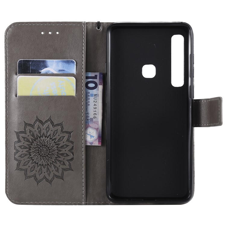 Imprint Sunflower PU Leather Phone Case for Samsung Galaxy A9 (2018) / A9 Star Pro / A9s - Grey-4