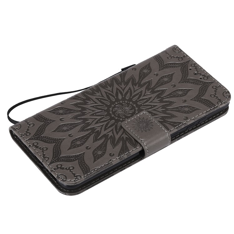 Imprint Sunflower PU Leather Phone Case for Samsung Galaxy A9 (2018) / A9 Star Pro / A9s - Grey-7