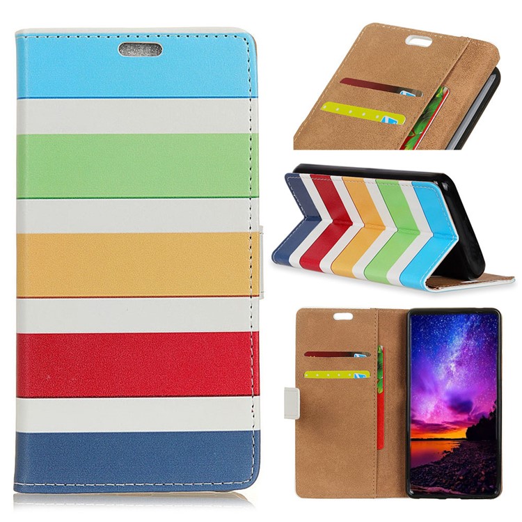 

Pattern Printing PU Leather Wallet Shell for Samsung Galaxy A6s - Colorized Stripes, Galaxy A6s