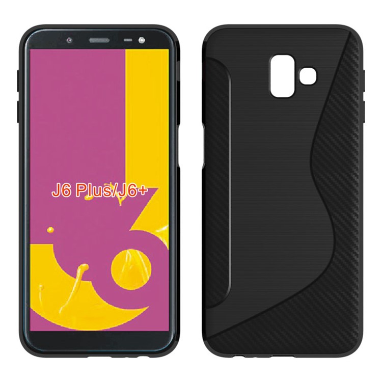 S Shape TPU Case Carbon Fiber Texture Brushed Mobile Cover for Samsung Galaxy J6+ - Black-1