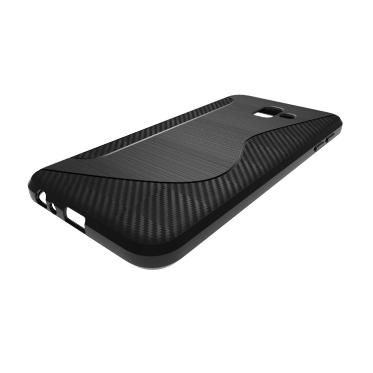 S Shape TPU Case Carbon Fiber Texture Brushed Mobile Cover for Samsung Galaxy J6+ - Black-3