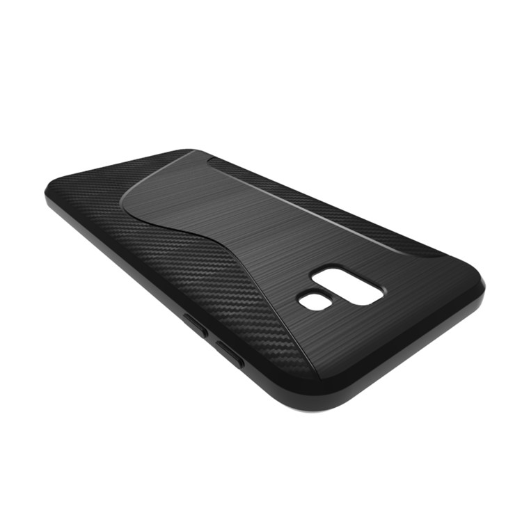 S Shape TPU Case Carbon Fiber Texture Brushed Mobile Cover for Samsung Galaxy J6+ - Black-5