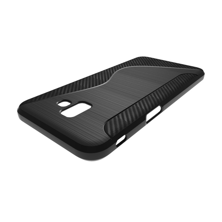 S Shape TPU Case Carbon Fiber Texture Brushed Mobile Cover for Samsung Galaxy J6+ - Black-6