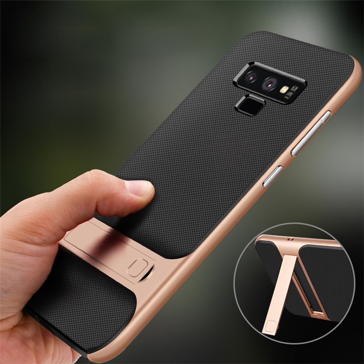 ELEGANCE Netting Pattern TPU + PC Combo Bracket Case for Samsung Galaxy Note9 N960 - Gold-3