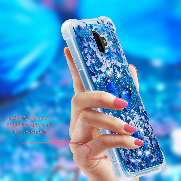 Patterned Quicksand Shockproof TPU Case for Samsung Galaxy J6 Plus / J6 Prime - Blue Butterfly-2