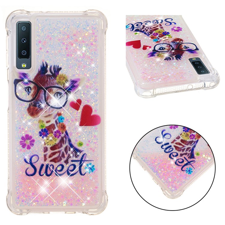 

Динамический Блеск Порошок В Форме Сердца Sequins Оболочка Корпуса TPU Для Галактики Samsung A7 (2018) - Жираф В Очках, Galaxy A7 (2018)