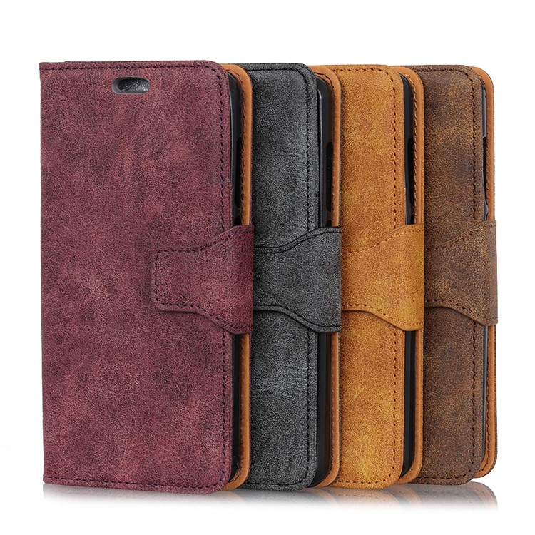 Vintage Style Wallet Stand Split Leather Phone Casing for Samsung Galaxy A6s - Grey-10