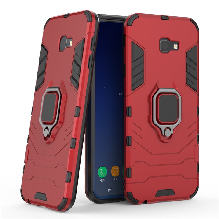 

Hybrid PC TPU Finger Ring Kickstand Phone Cover for Samsung Galaxy J4+ - Red, Galaxy J4+