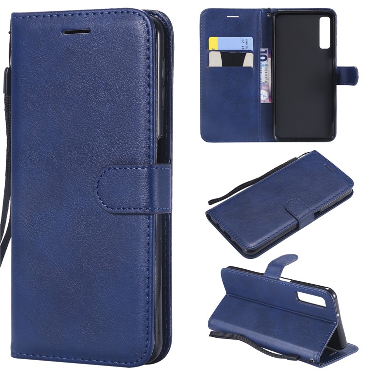 

For Samsung Galaxy A7 (2018) A750 Solid Color PU Leather Phone Casing with Card Slots - Blue, Galaxy A7 (2018)