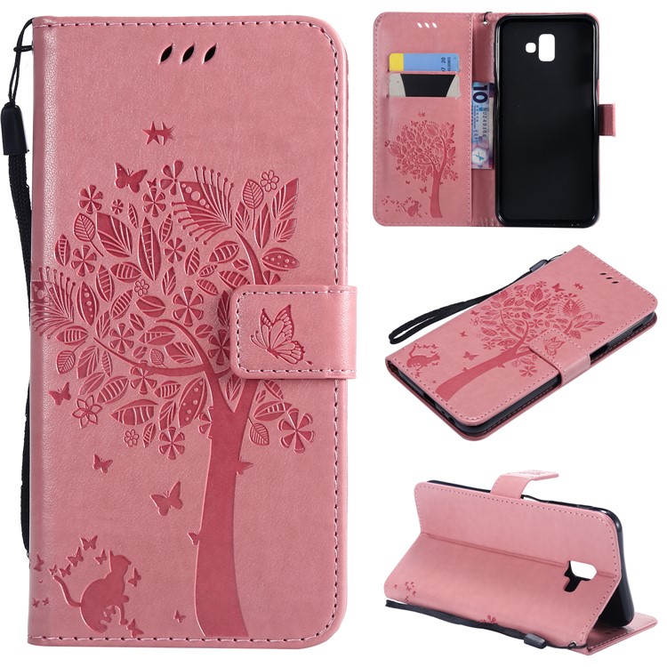 

Imprint Cat and Tree Leather Magnetic Cover for Samsung Galaxy J6+ J610F/J6 Prime - Pink, Galaxy J6+
