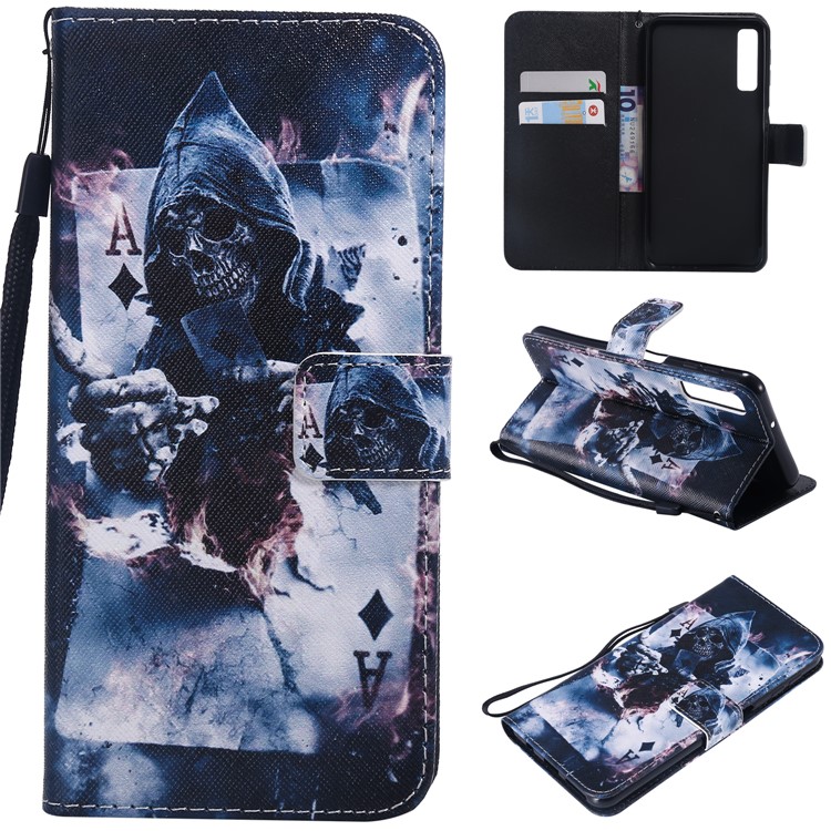 

Pattern Printing Leather Cell Phone Cover for Samsung Galaxy A7 (2018) A750 - Skull with Poker, Galaxy A7 (2018)