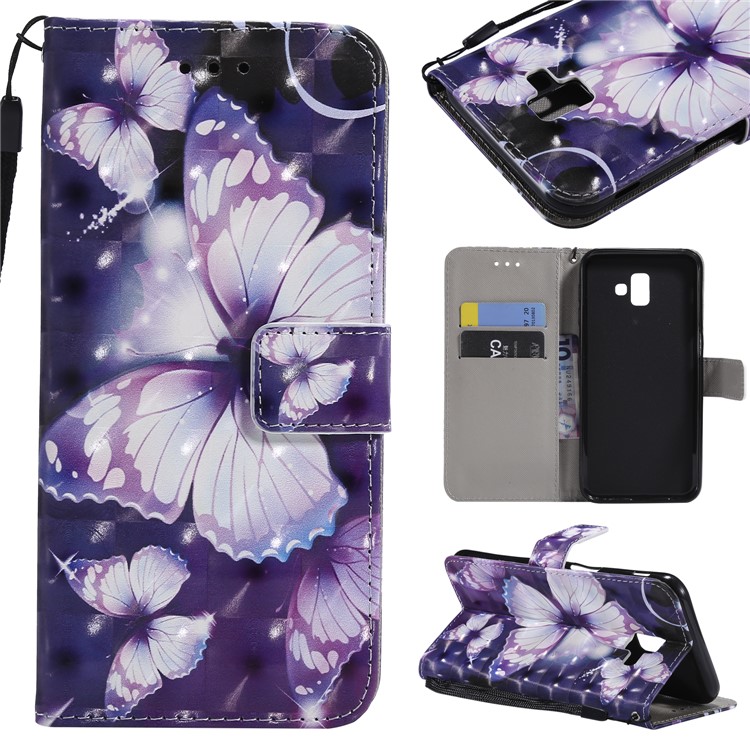 

Light Spot Decor Patterned Wallet Leather Stand Case Cover for Samsung Galaxy J6+ - Purple Butterflies, Galaxy J6+
