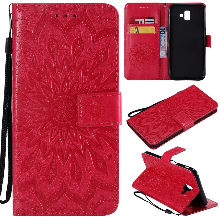 

Imprint Sunflower Leather Wallet Cover for Samsung Galaxy J6+ J610F / J6 Prime - Red, Galaxy J6+