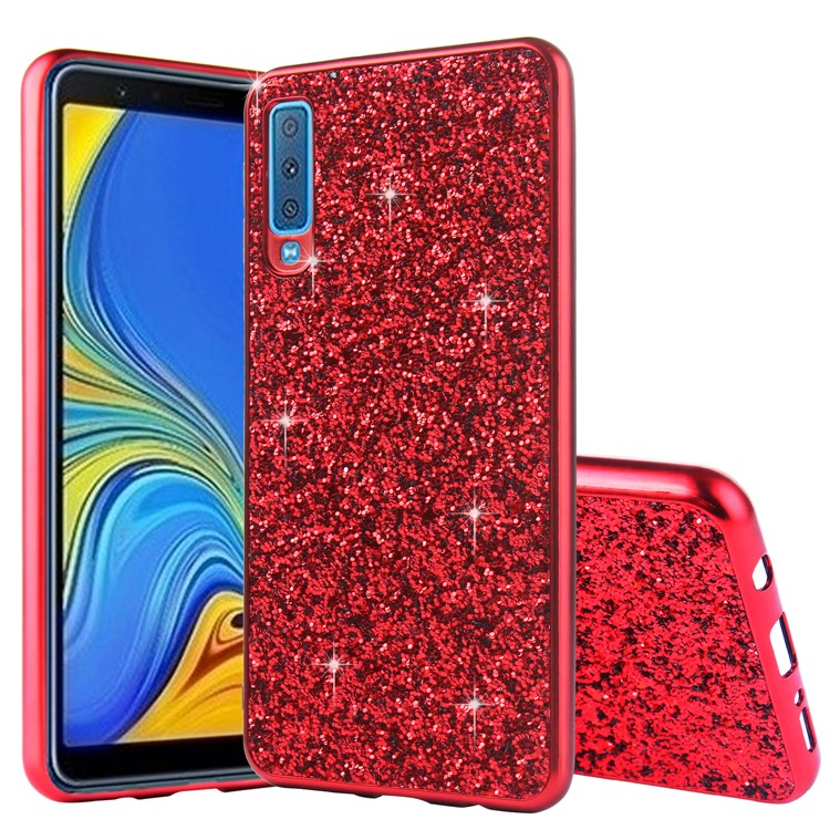 Гальваника флэш-порошок pc + tpu гибридный телефон для samsung galaxy a7 (2018) - красный