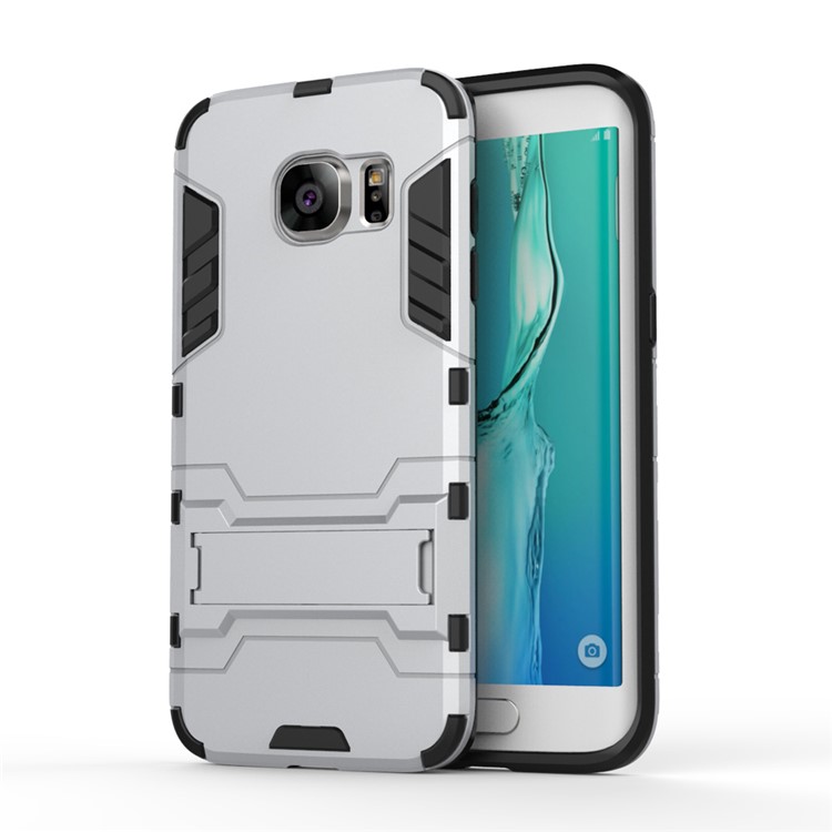 Pc + tpu гибридная оболочка с подставкой для галактики samsung s7 edge g935 - серебряный