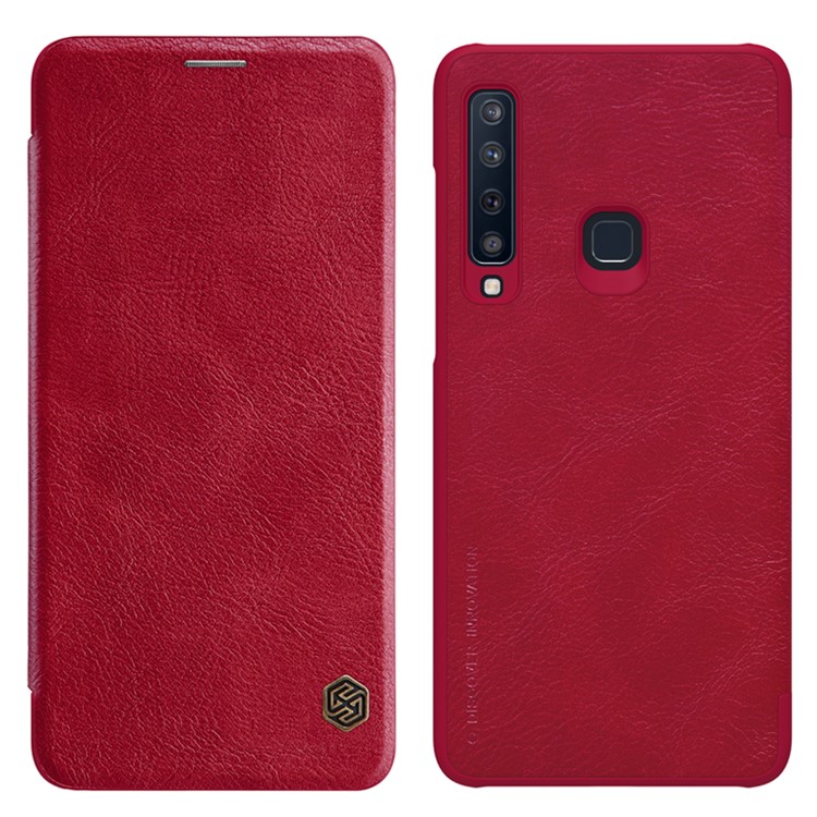Nillkin qin series держатель для карточек кожаная флип-оболочка для галактики samsung a9 (2018) / звезда a9 pro / a9s - красный