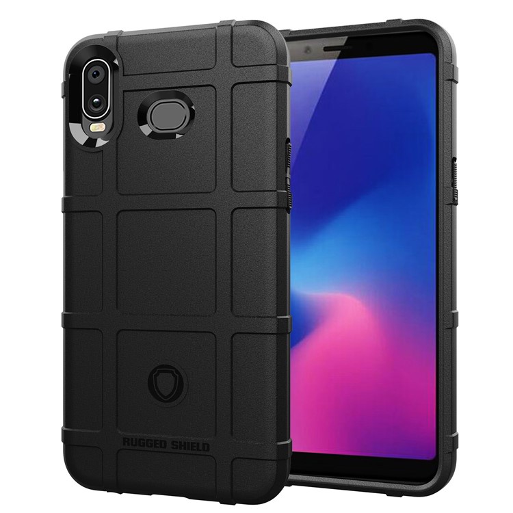 Anti-shock Square Grid Texture Soft TPU Phone Casing for Samsung Galaxy A6s - Black
