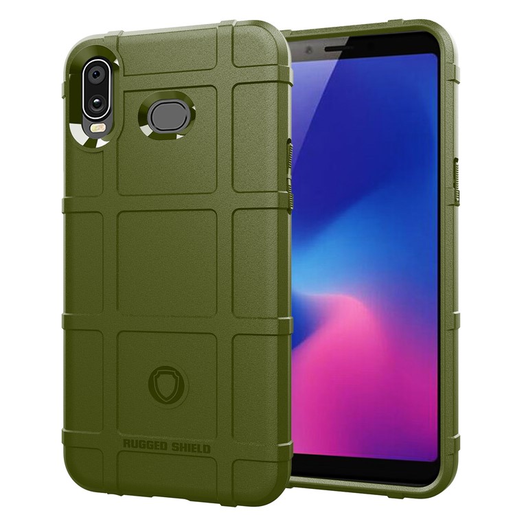 Anti-shock Square Grid Texture Soft TPU Phone Cover for Samsung Galaxy A6s - Army Green-1