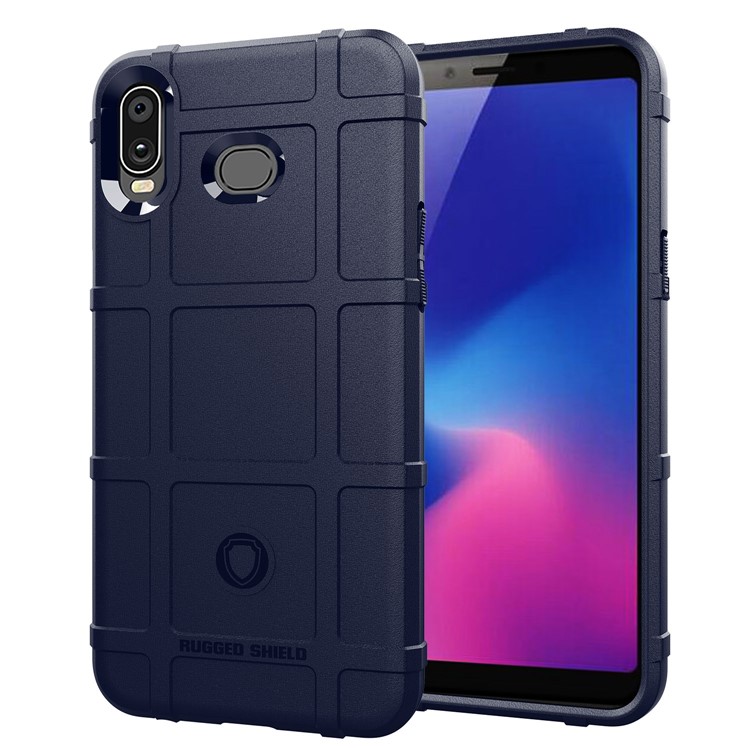 Anti-shock Square Grid Texture Soft TPU Phone Shell for Samsung Galaxy A6s - Dark Blue-1