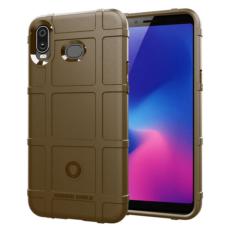 Anti-shock Square Grid Texture Soft TPU Mobile Case for Samsung Galaxy A6s - Brown-1