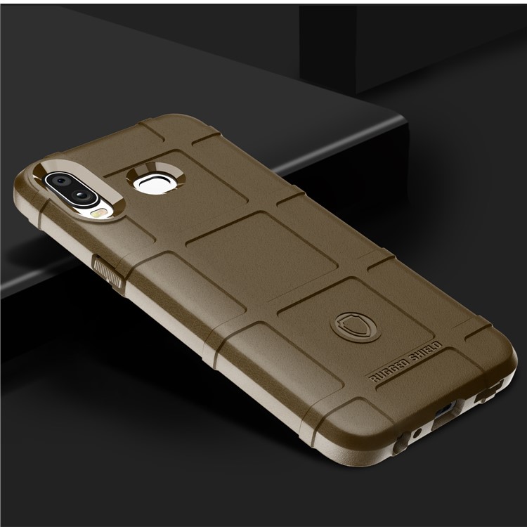Anti-shock Square Grid Texture Soft TPU Mobile Case for Samsung Galaxy A6s - Brown-2