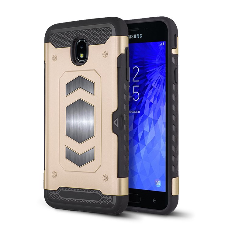 

PC + TPU Combo Card Holder Mobile Case for Samsung Galaxy J7 (2018) (Built-in Magnetic Holder Metal Sheet) - Gold, Galaxy J7 (2018)