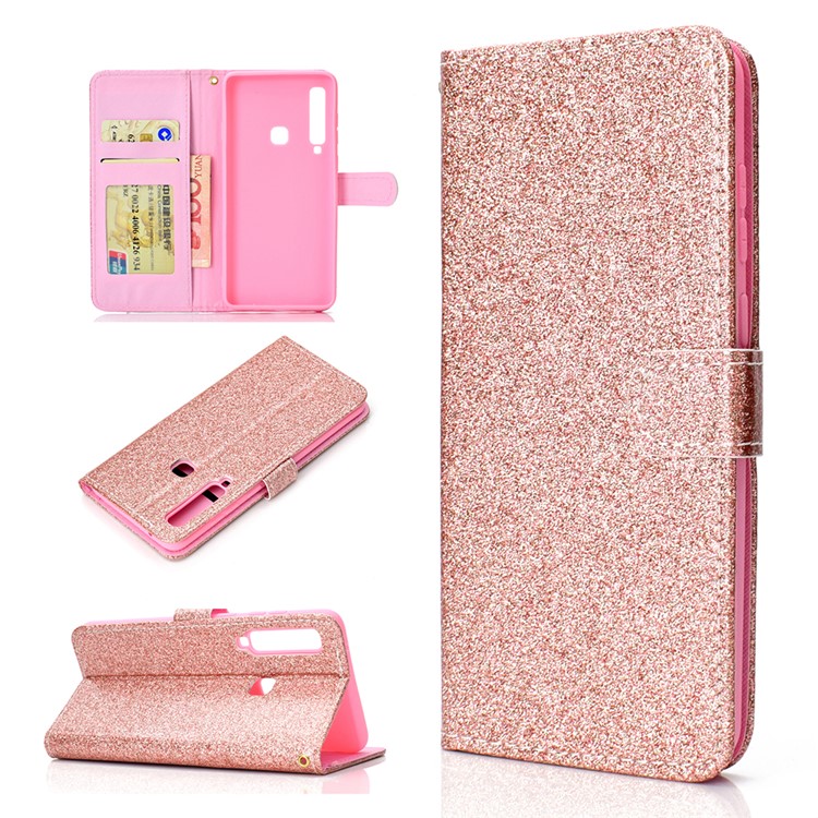 

Glitter Powder Magnetic Stand Wallet PU Leather Flip Case for Samsung Galaxy A9 (2018) / A9 Star Pro / A9s - Rose Gold, Galaxy A9 (2018)