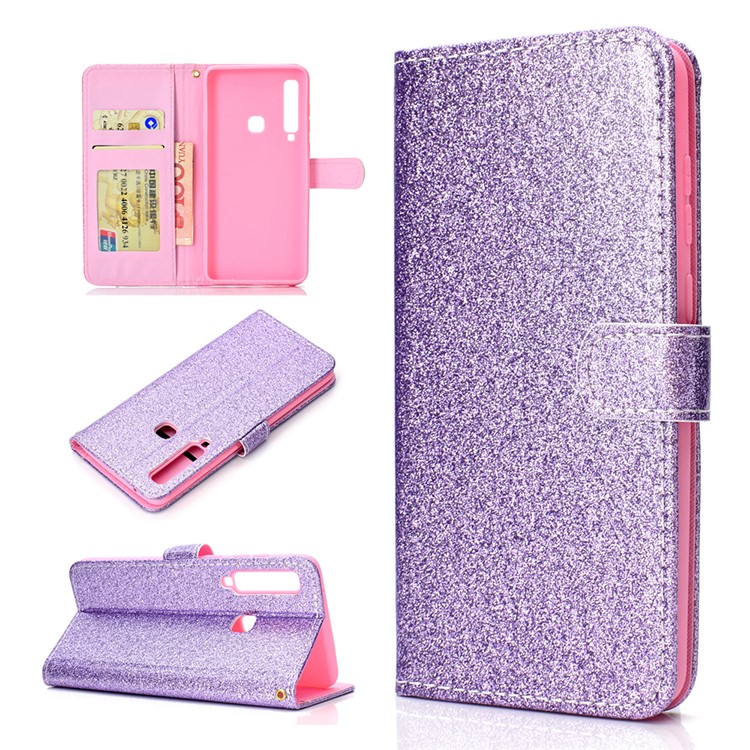 

Glitter Powder Magnetic Stand Wallet PU Leather Flip Cover for Samsung Galaxy A9 (2018) / A9 Star Pro / A9s - Purple, Galaxy A9 (2018)