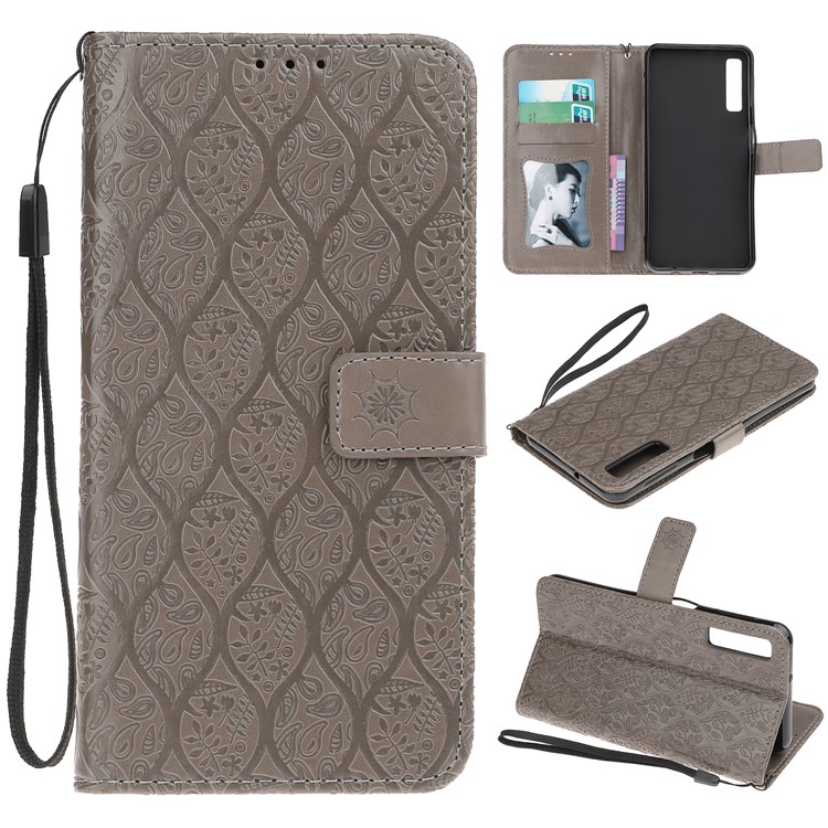 Estojo Protetor Carteira De Couro Carteira Folha Para Samsung Galaxy A7 (2018) A750 - Cinzento-1