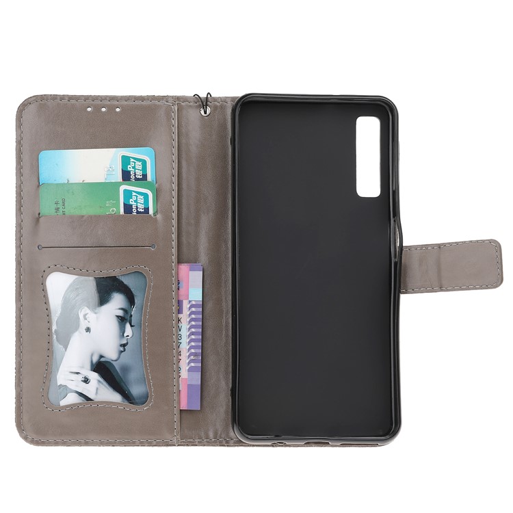 Estojo Protetor Carteira De Couro Carteira Folha Para Samsung Galaxy A7 (2018) A750 - Cinzento-8