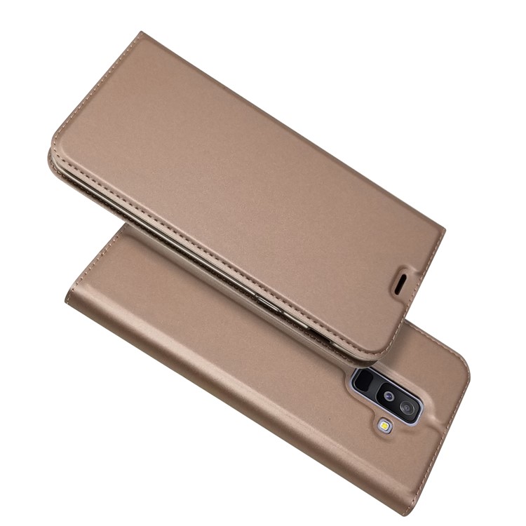 Кожаная подставка для карт памяти с автоматическим поглощением для samsung galaxy a6 + (2018) / a9 звездный лайт - розовое золото