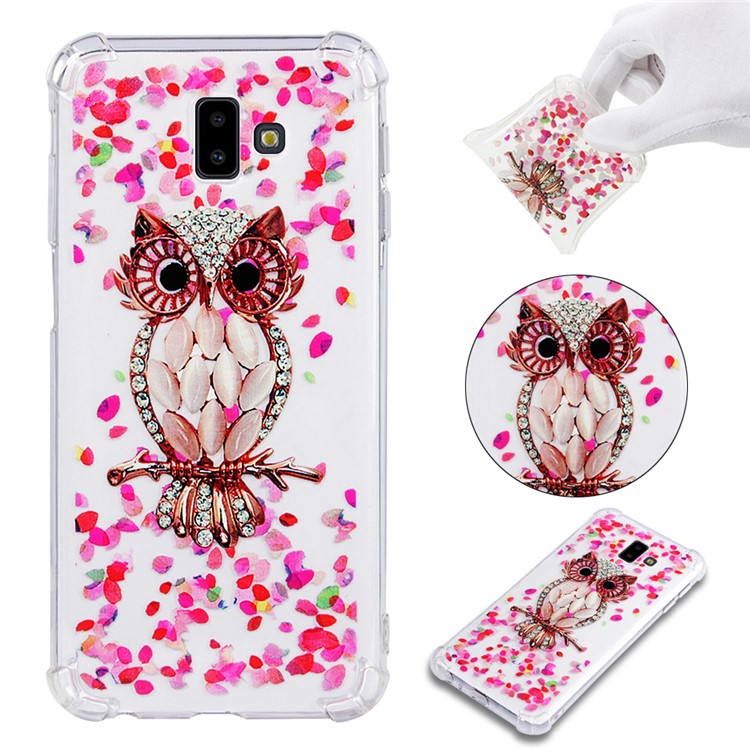 

Pattern Printing Shockproof TPU Phone Cover Case for Samsung Galaxy J6+ - Petal and Owl, Galaxy J6+