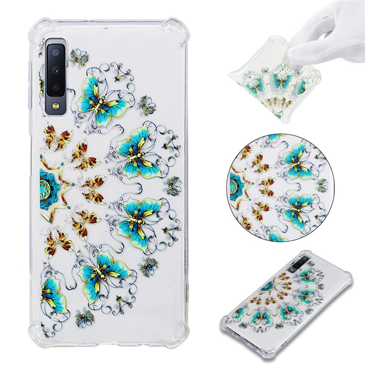 

Patterned Soft TPU Shockproof Phone Casing for Samsung Galaxy A7 (2018) A750 - Blue and Gold Butterflies, Galaxy A7 (2018)