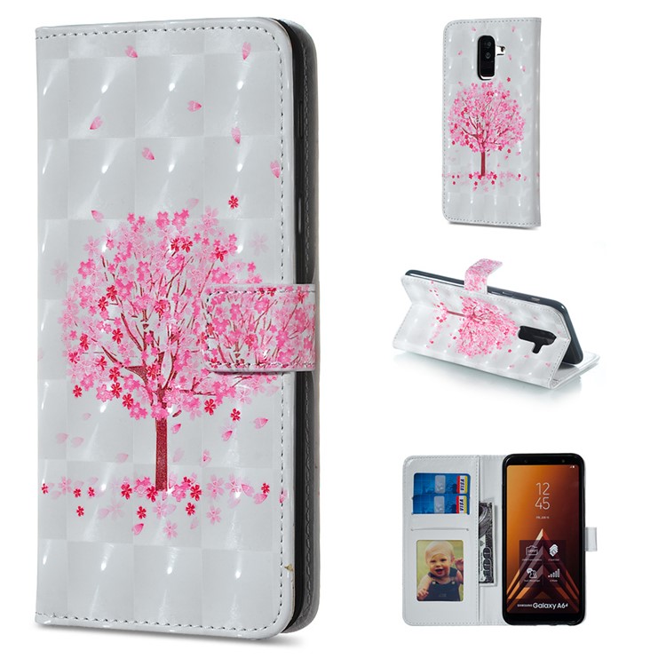 

Рельефный Рисунок [светлый Точечный Декор] Подставка Кожаный Чехол Для Samsung Galaxy A6 + (2018) / A9 Звездный Лайт - Розовое Цветочное Дерево, Galaxy A6+ (2018)