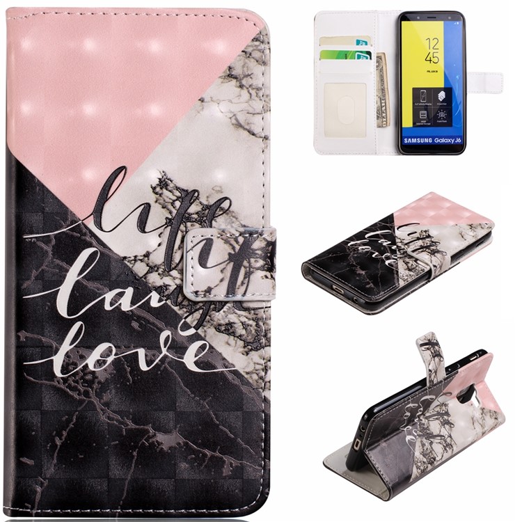 

Embossment Patterned [Stand Wallet] Leather Cell Phone Case for Samsung Galaxy J6 (2018) - Life Laugh Love, Galaxy J6 (2018)