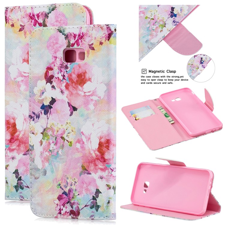 

Pattern Printing Leather Stand Case with Card Slots for Samsung Galaxy J4+ - Beautiful Flowers, Galaxy J4+