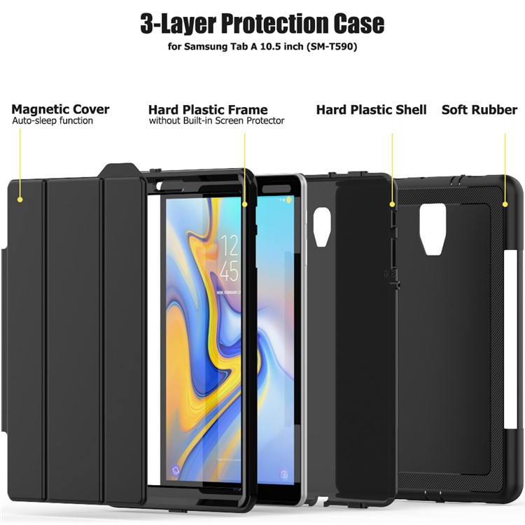 Tri-fold Stand PU Leather Smart Case for Samsung Galaxy Tab A 10.5 (2018) T590 T595 - Black-2